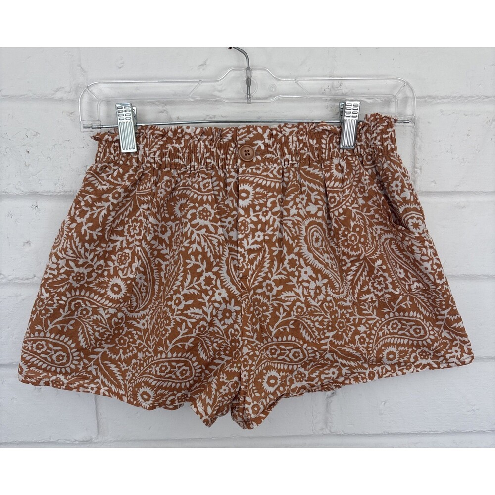Girls Janie And Jack Kids Size 12 Brown White Elastic Waist Lined Paisley Shorts